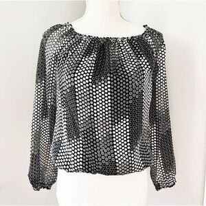 White House Black Market Polka Dot Top shimmering shades of silver and grey